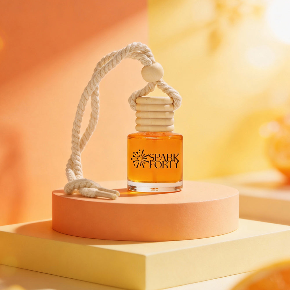 Sparkforty Orange Car Perfume Car Air Freshener 30-Day Luxury Hanging Glass Diffuser, Citrus Fresh Gift for Men & Women, Lemon & Vanilla Long-Lasting