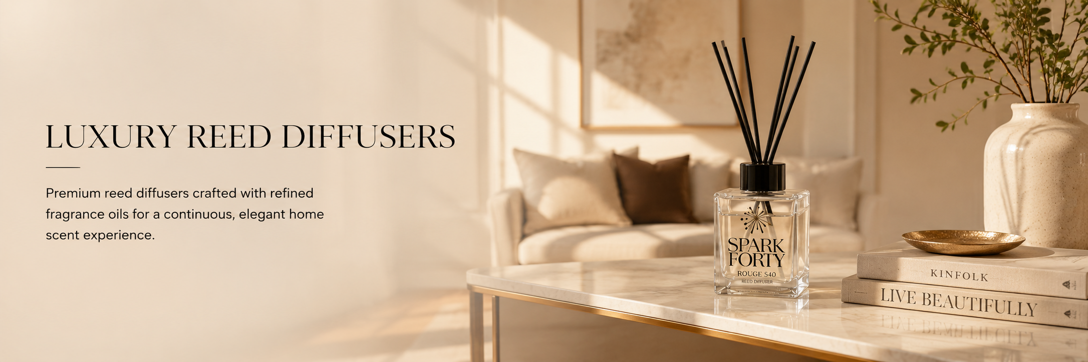 Premium reed diffuser for home fragrance displayed in a modern interior, delivering long-lasting scent and elegant home décor