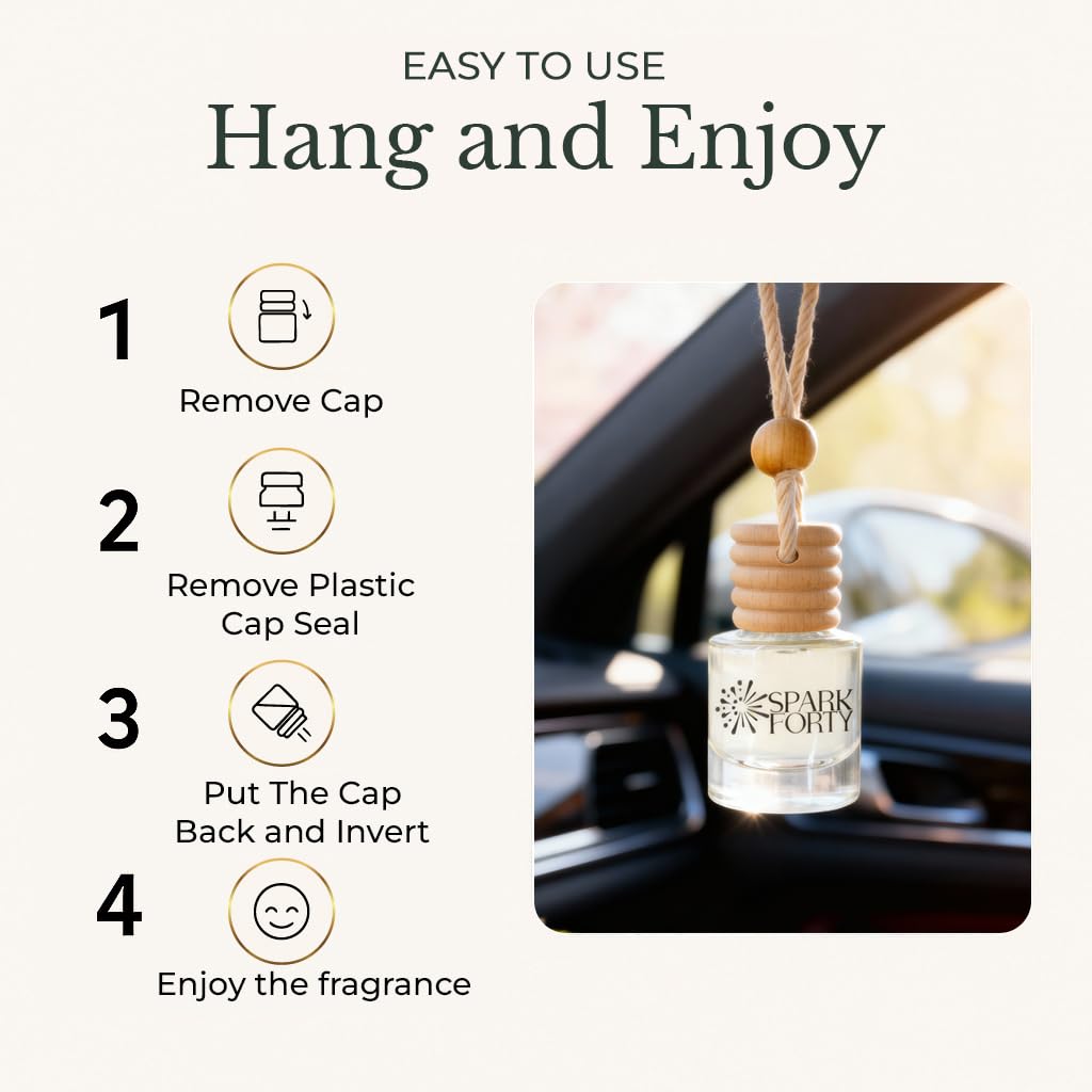 Sparkforty Spring Car Perfume Car Air Freshener 30-Day Luxury Hanging Diffuser Essential Oil Perfume Gift for Men & Women, Amber Musk & Floral Long-Lasting Vehicle Scent New Car