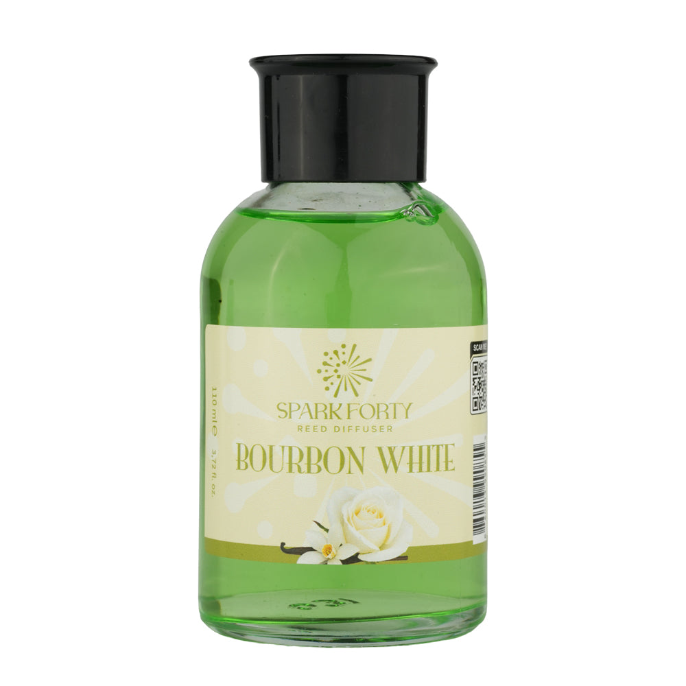 Sparkforty Bourbon White Reed Diffuser Home Fragrance, Luxury Glass Bottle 110ml with Natural Rattan Reeds, Vanilla Bean & White Floral Long-Lasting Room Air Freshener