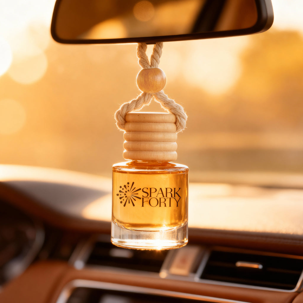 Sparkforty Caramel Car Perfume Car Air Freshener 30-Day Luxury Hanging Glass Diffuser, Gourmand Gift for Men & Women, Brown Sugar & Vanilla Long-Lasting Scent