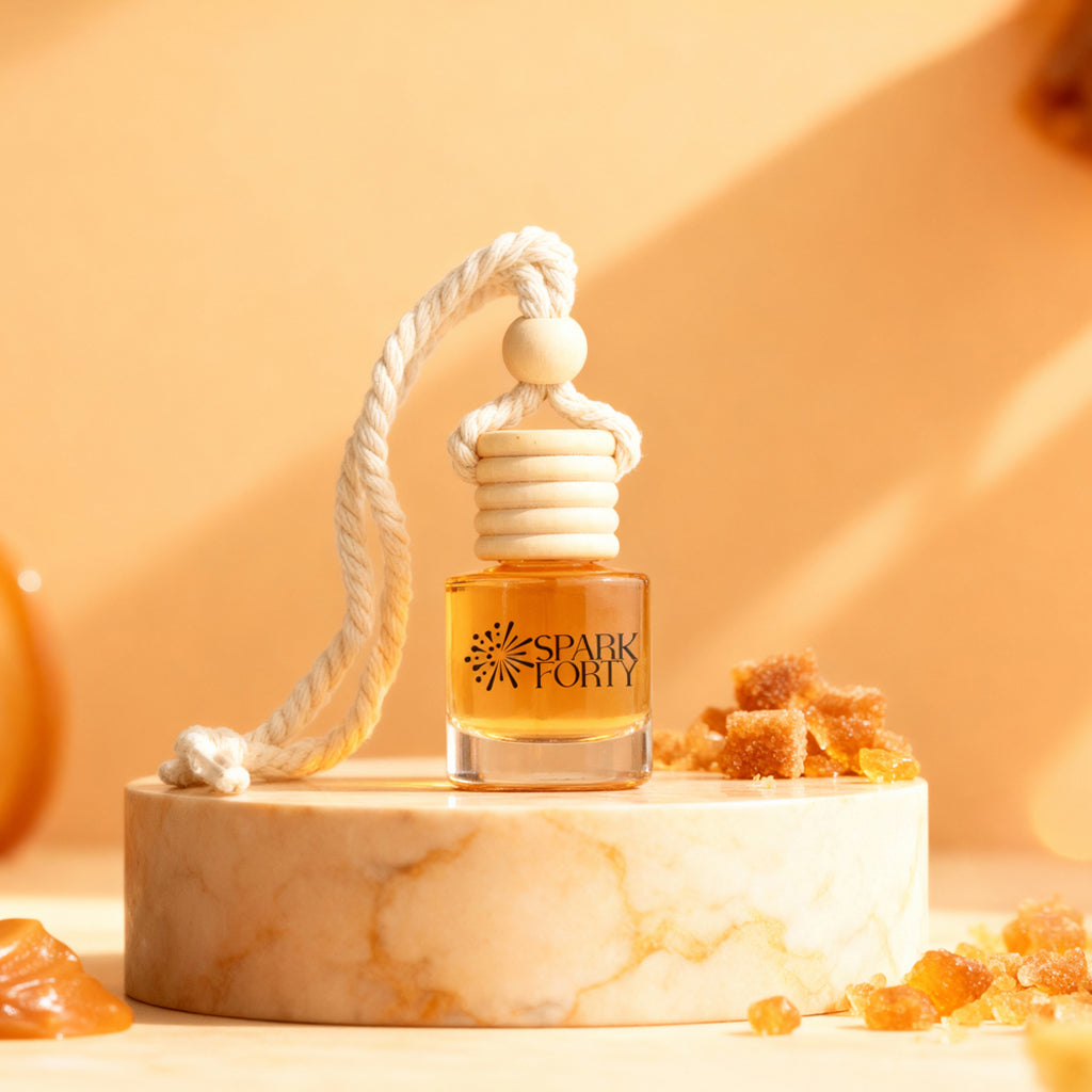 Sparkforty Caramel Car Perfume Car Air Freshener 30-Day Luxury Hanging Glass Diffuser, Gourmand Gift for Men & Women, Brown Sugar & Vanilla Long-Lasting Scent