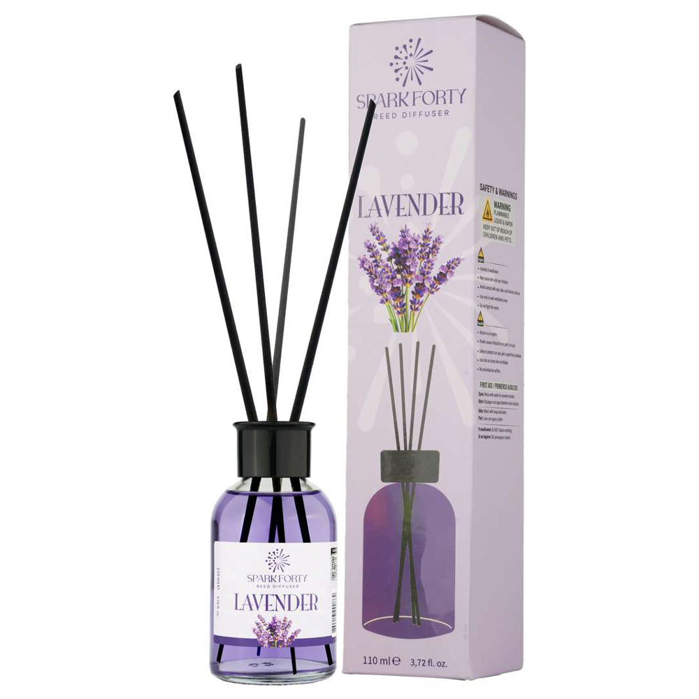 Sparkforty Lavender Reed Diffuser Home Fragrance, Essential Oil Aromatherapy Scent 110ml, Bergamot & Sandalwood Glass Diffuser Gift for Relaxation