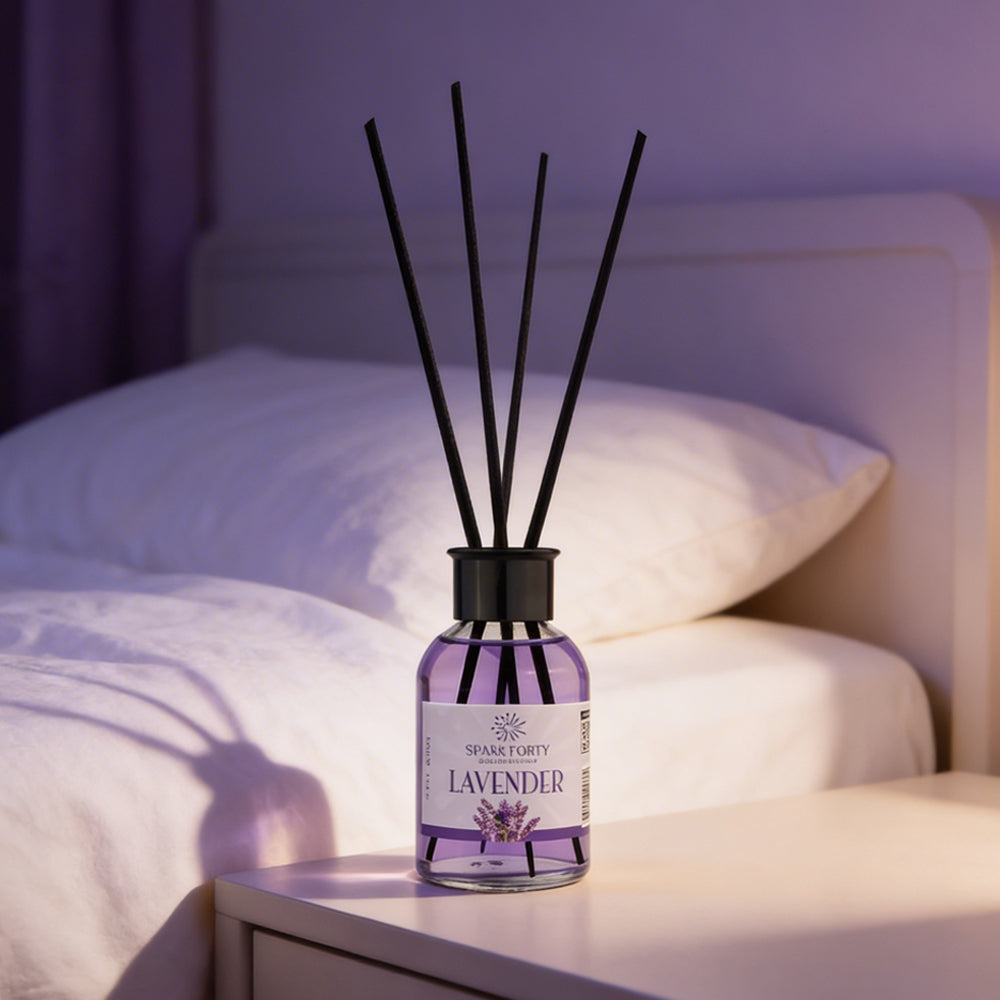 Sparkforty Lavender Reed Diffuser Home Fragrance, Essential Oil Aromatherapy Scent 110ml, Bergamot & Sandalwood Glass Diffuser Gift for Relaxation
