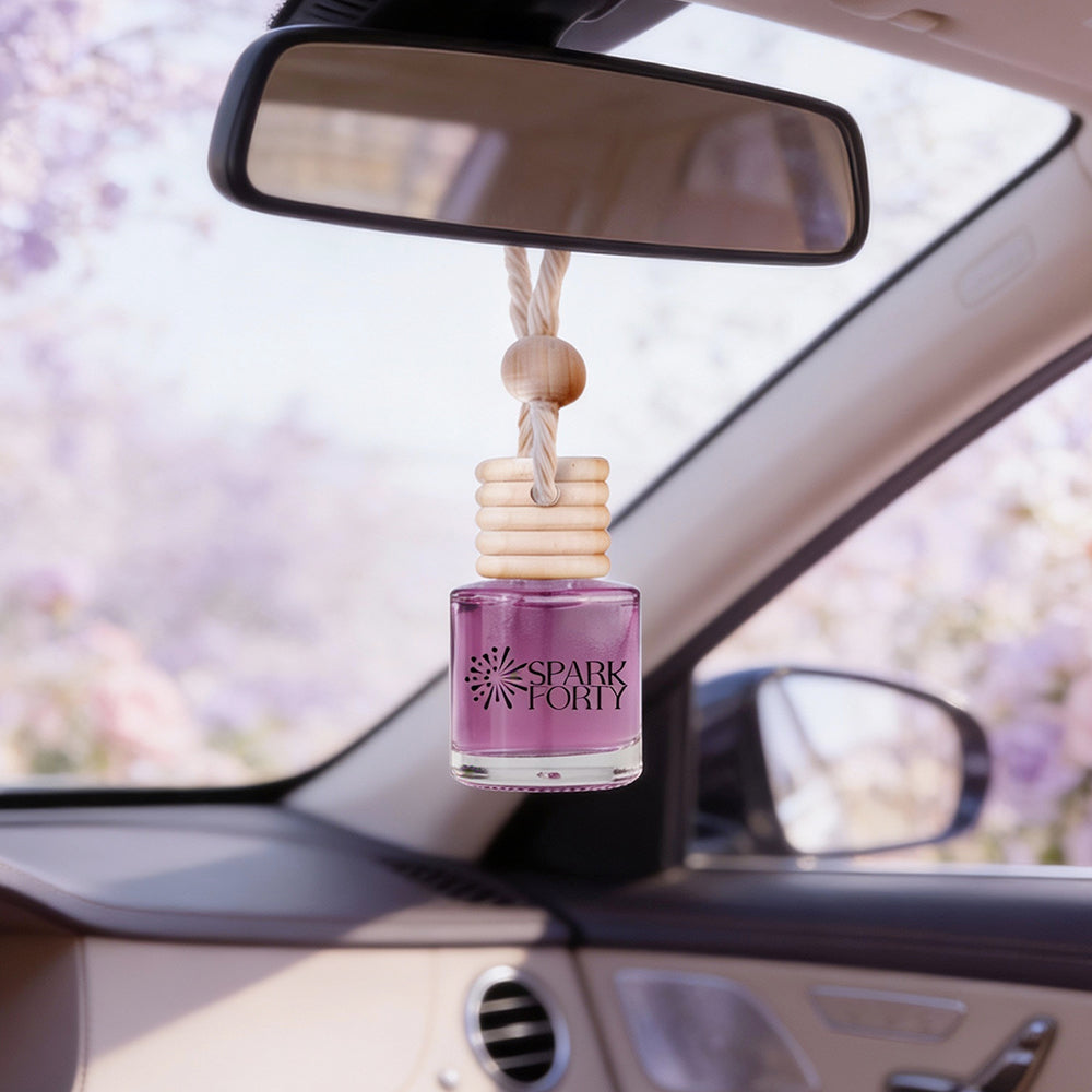 Sparkforty Lilac Car Perfume Car Air Freshener 30-Day Luxury Hanging Glass Diffuser, Perfume Gift for Men & Women, Rose & White Musk Long-Lasting