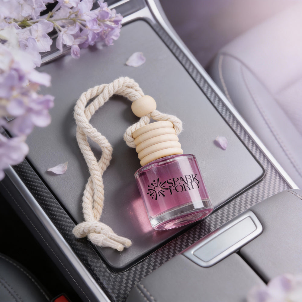 Sparkforty Lilac Car Perfume Car Air Freshener 30-Day Luxury Hanging Glass Diffuser, Perfume Gift for Men & Women, Rose & White Musk Long-Lasting