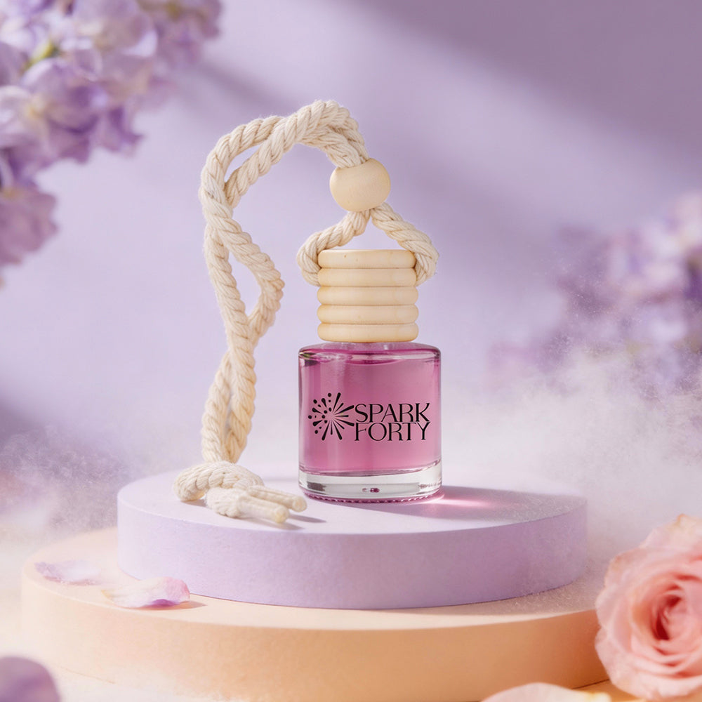 Sparkforty Lilac Car Perfume Car Air Freshener 30-Day Luxury Hanging Glass Diffuser, Perfume Gift for Men & Women, Rose & White Musk Long-Lasting