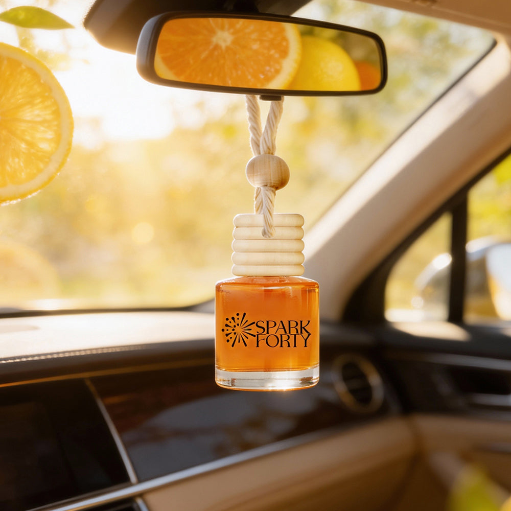 Sparkforty Orange Car Perfume Car Air Freshener 30-Day Luxury Hanging Glass Diffuser, Citrus Fresh Gift for Men & Women, Lemon & Vanilla Long-Lasting