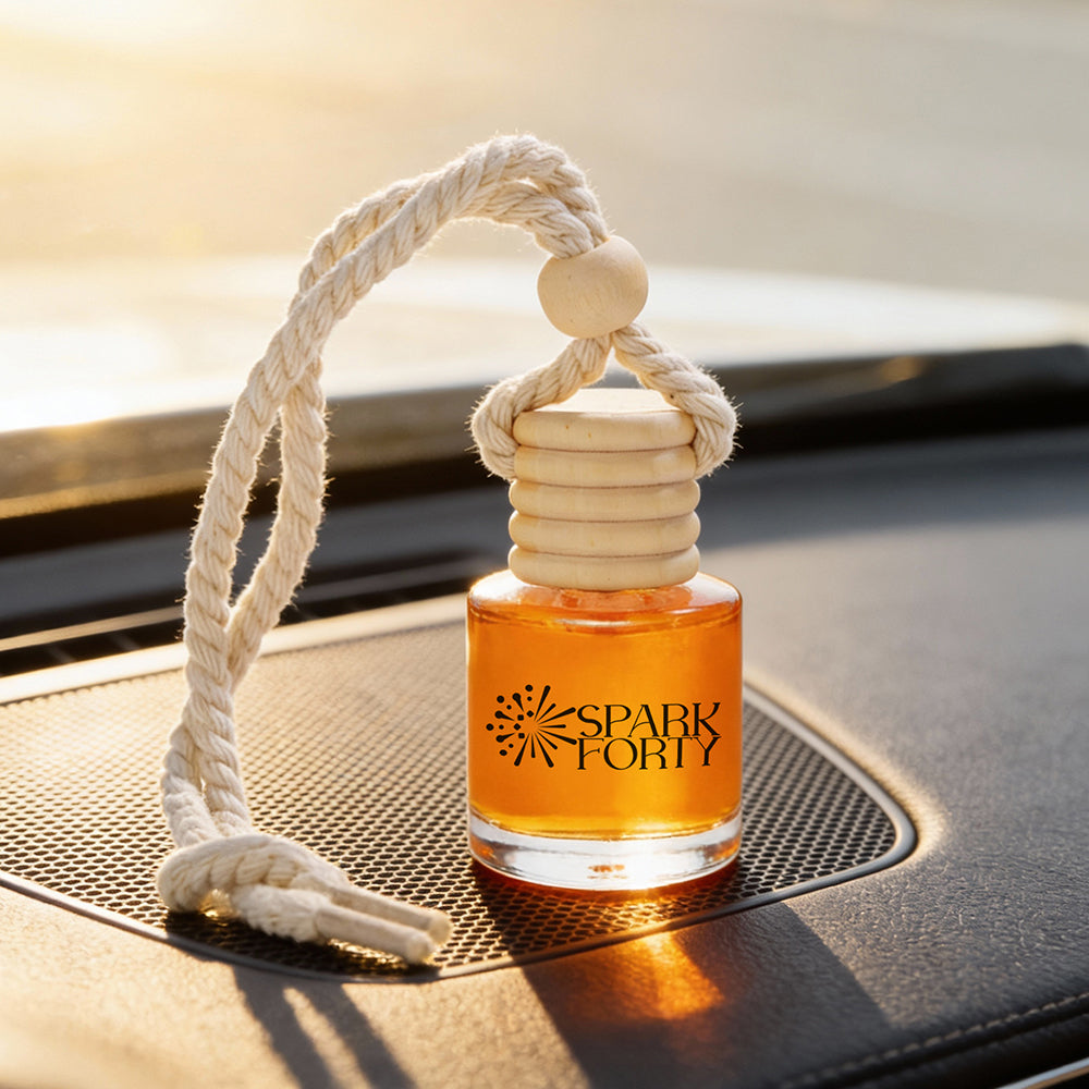 Sparkforty Orange Car Perfume Car Air Freshener 30-Day Luxury Hanging Glass Diffuser, Citrus Fresh Gift for Men & Women, Lemon & Vanilla Long-Lasting