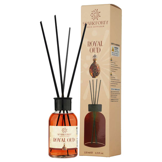 Sparkforty Royal Oud Reed Diffuser Home Fragrance, Luxury Glass Bottle 110ml Scent, Warm Spicy Amber & Patchouli Long-Lasting Home Decor Gift