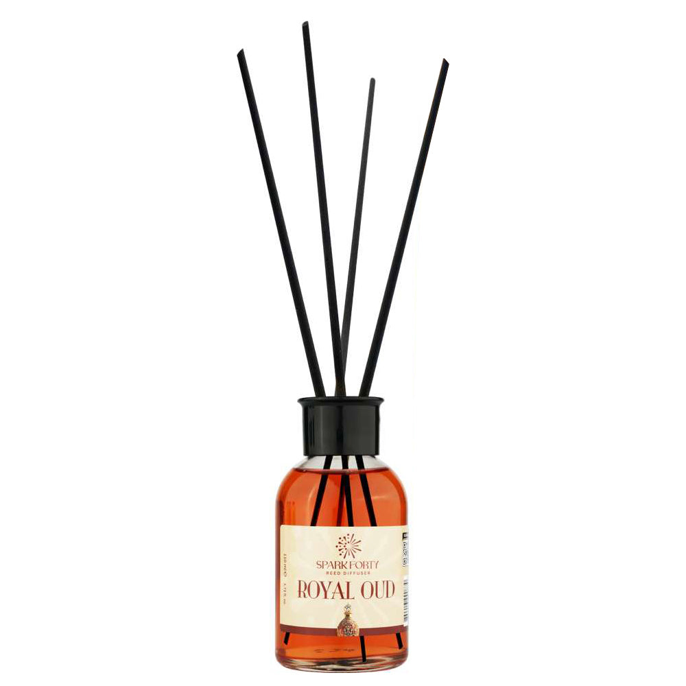 Sparkforty Royal Oud Reed Diffuser Home Fragrance, Luxury Glass Bottle 110ml Scent, Warm Spicy Amber & Patchouli Long-Lasting Home Decor Gift