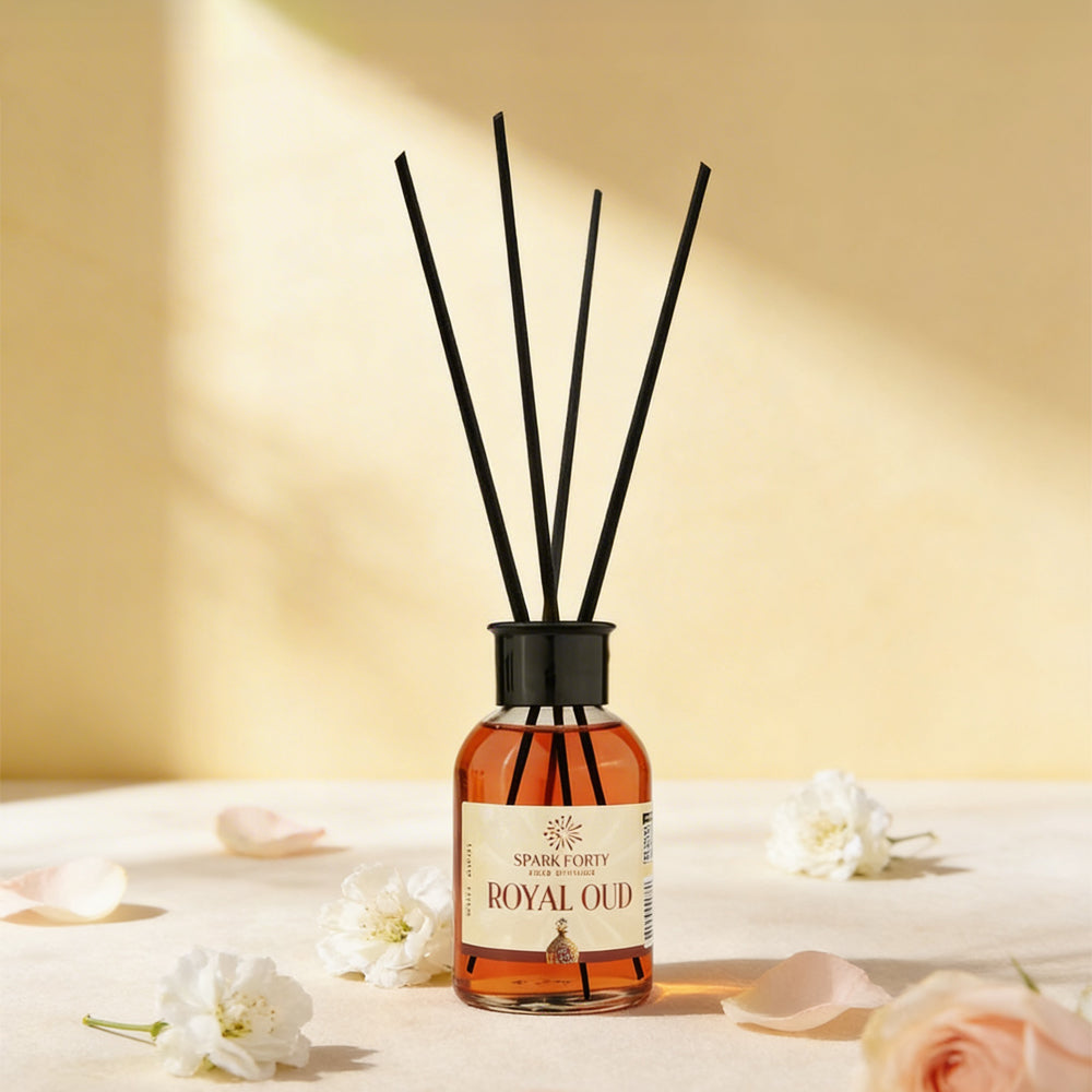 Sparkforty Royal Oud Reed Diffuser Home Fragrance, Luxury Glass Bottle 110ml Scent, Warm Spicy Amber & Patchouli Long-Lasting Home Decor Gift