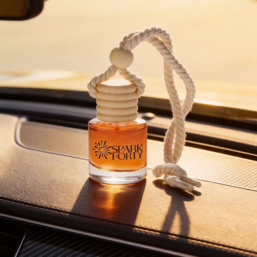 Sparkforty Sandal & Amber Car Perfume Car Air Freshener 30-Day Luxury Hanging Glass Diffuser, Cologne Perfume Gift for Men & Women, Woody Spice Long-Lasting